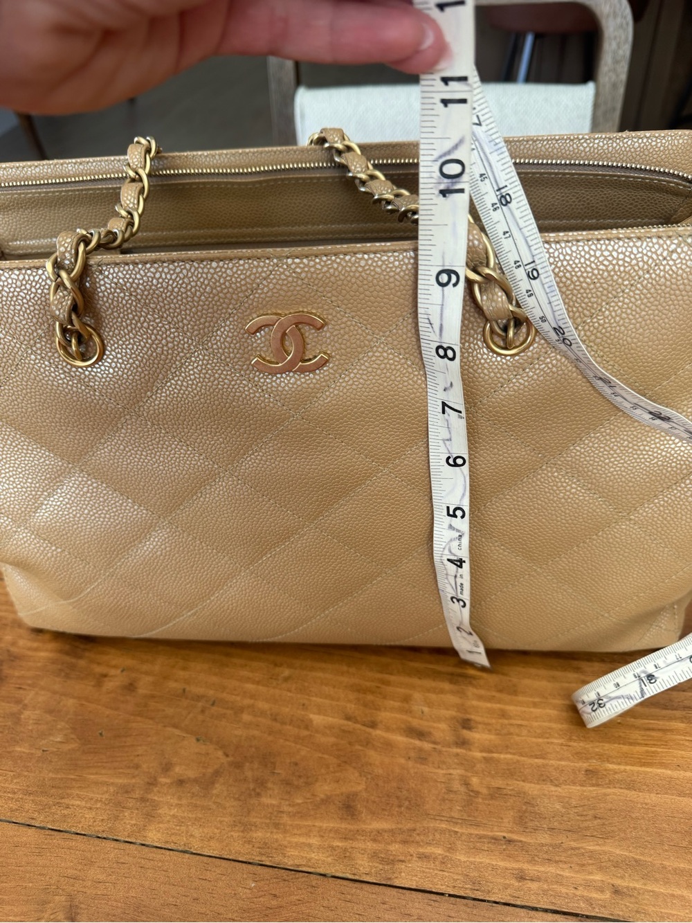 CHANEL Quilted Beige Caviar Leather Chain Shoulder Bag - Picture 14 of 16